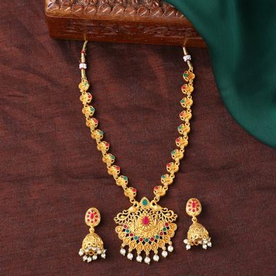 Gold Plated Crystal Peacock Necklace Set for Women