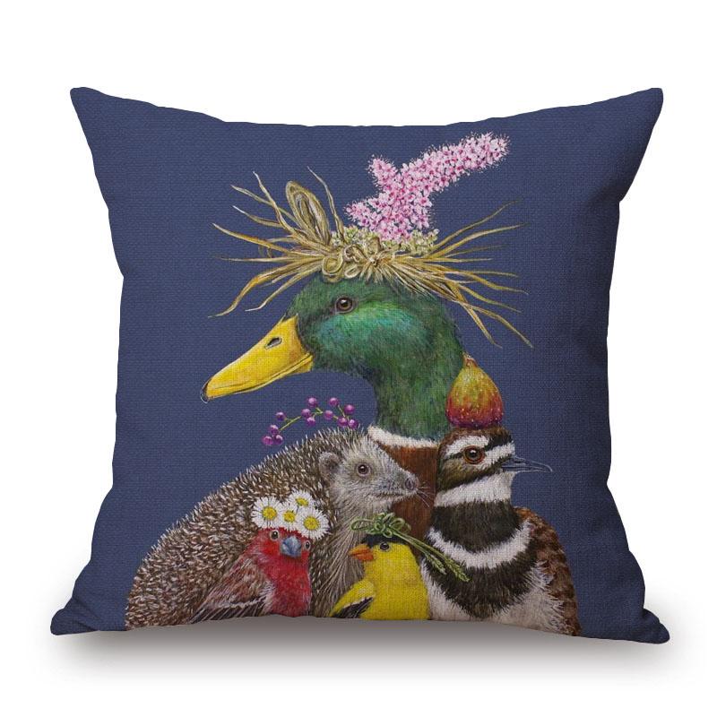 Decorative Cushion Covers Squirrel Bird Bear Fox Animals Pillow Case Modern Decor Flower Pillowcase For Sofa 45X45Cm
