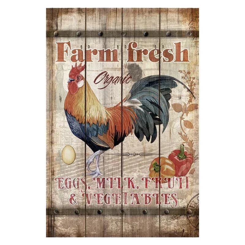 Chicken Rooster Hen Coop Egg Decorative Metal Sign, Vintage Tin Metal Plate for Farmhouse Kitchen Wall Home Decor