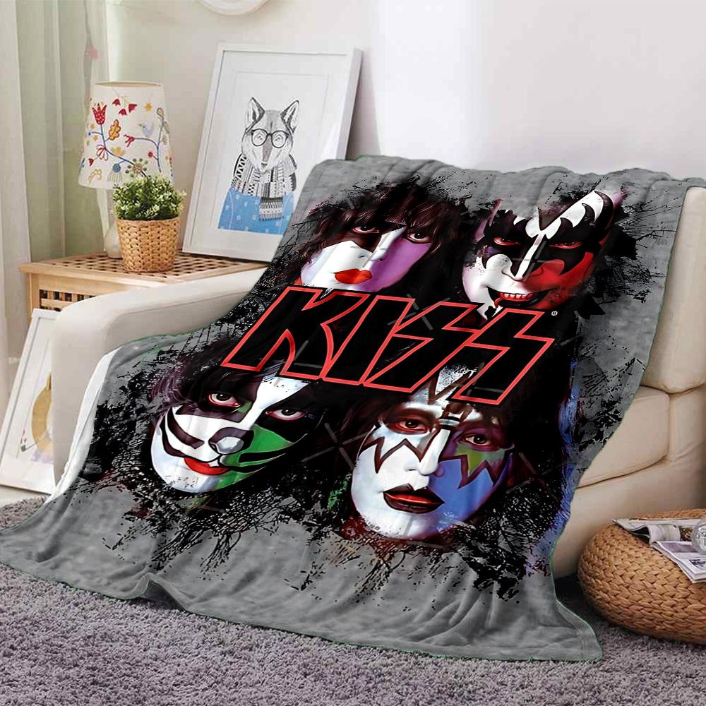 Kiss Band Poster Art Flannel Blanket Super Soft Warm Cozy Blanket For Sofa Bed Office Travel Allseason Home Decor Gift