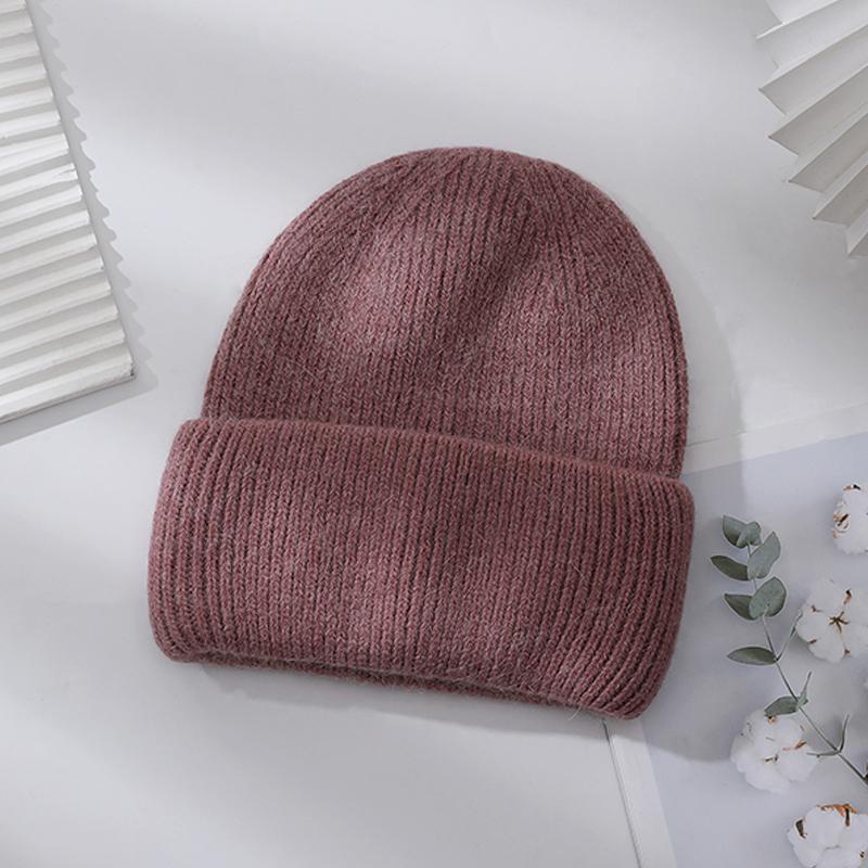 Winter Hats Woman Soft Knit Beanie Warm Rabbit Fur Hat Solid Color Slouchy Cap Casual Outdoor Fashion Solid Adult Cover Head