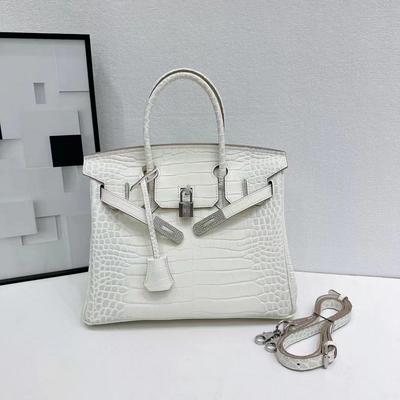 Neue Damentasche aus echtem Leder Himalaya Weiß Krokodilmuster Wasser Platin Tasche Handzettel Umhängetasche Cross Border