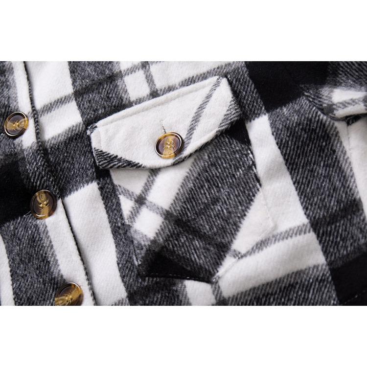 BITCED Karierter Wollmantel mit langen Ärmeln und Laternenärmeln für Mädchen mit Puppenkragen, lockere, kurze Jacke