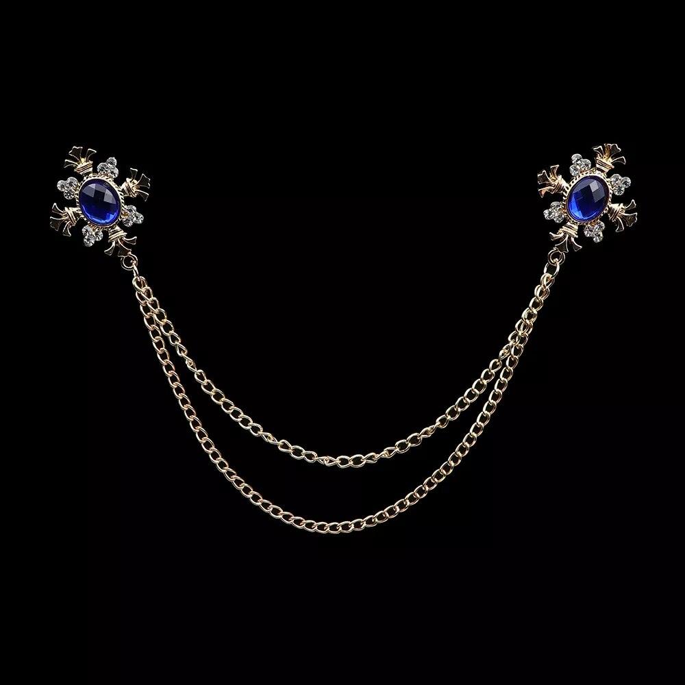 Retro Crystal Rhinestone Brooch, Suit Shirt, Tassel Chain, Lapel Pin, Women Men Jewelry, Alloy, Collar Brooch Pin