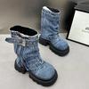 Fashion Women Cowboy Mid-calf Boots Zipper Platform Mid Heels Designer Shoes Winter New Motorcycle Boots 2025