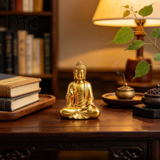 Decoratief Boeddha Ornament voor Woonkamer 3D Geprint Gouden Beeldje, Zittend Shakyamuni Figuurtje, Beeld Sculptuur Meditatie Decoraties met Serene