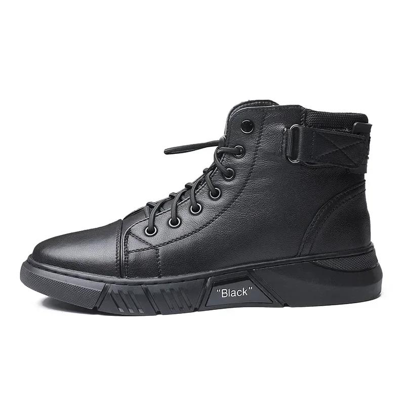 Fashion Genuine Leather Business Short Boots Men's New Autumn Winter 2024 British Fashion Plush Flat Shoes Trend Casual Shoes Soft