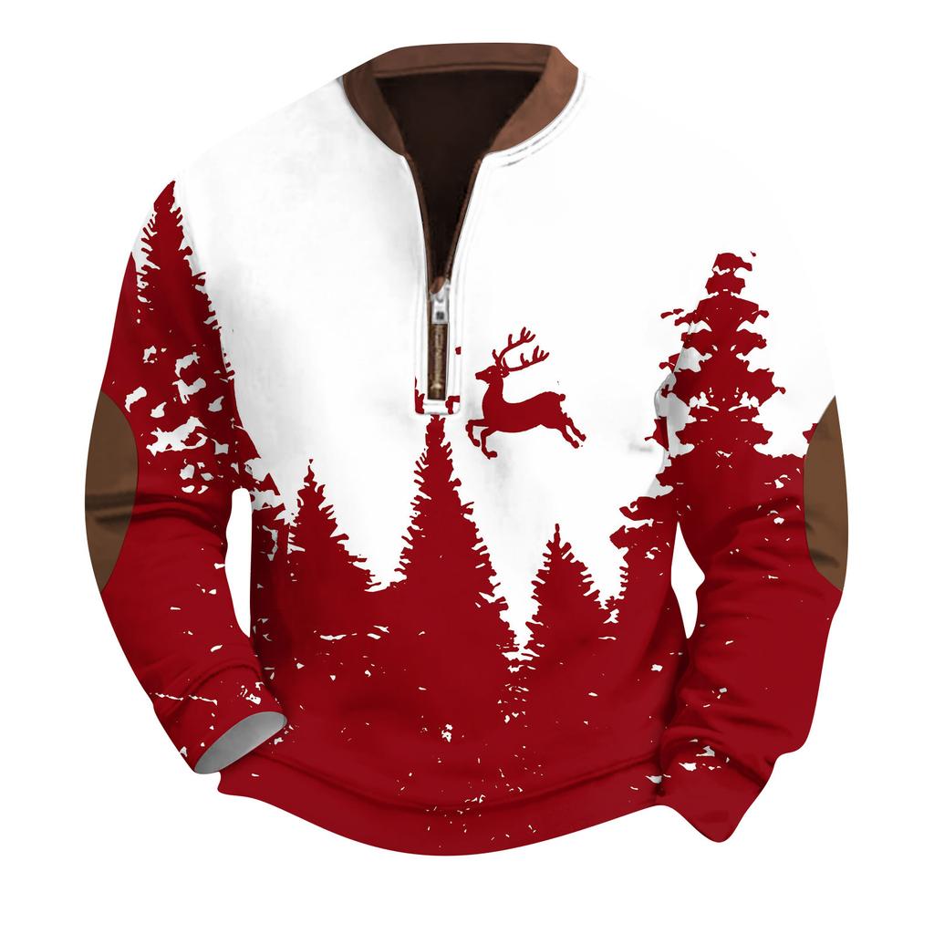 Men'S Retro Casual Zipper Sweatshirt Fashionable Printed Sports Pullover