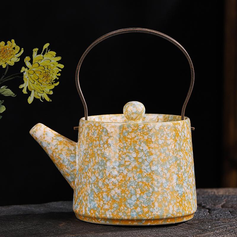 Retro Japanese Style Tea Pot with Side Handle, Lifting Beam, Anti Scalding Ceramic Tea Pot, Household Kung Fu Tea Set