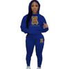 Womens Comfortable Hooded Sweatshirt Jogger Pants Set With Bear Print Color-Block Design Streetwear