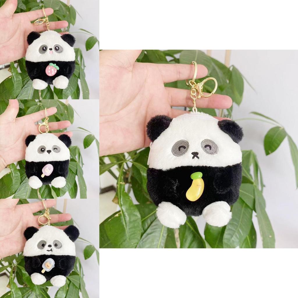 Adorable Plush Panda Bear Keychain Soft Toy Cute Coin Purse Key Holder For Girls
