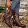 Herbst und Winter Neue spitze bestickte Stiefel mit dickem Absatz V-Ausschnitt Western-Cowboystiefel Damen-Ritterstiefel Übergröße Damenstiefel