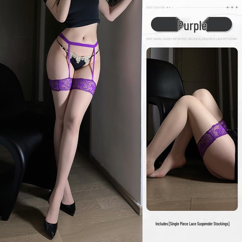 Lace Trim Fishnet Bodystocking with Garter Belt, Open Crotch, and Open Butt - Super Thin Transparent Erotic Lingerie.