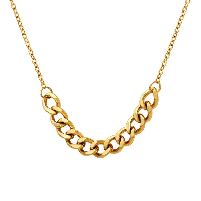 European & American Bold Thick Chain Patchwork Necklace for Women - Hip Hop Trend, 18K Gold-Plated Titanium Steel Jewelry