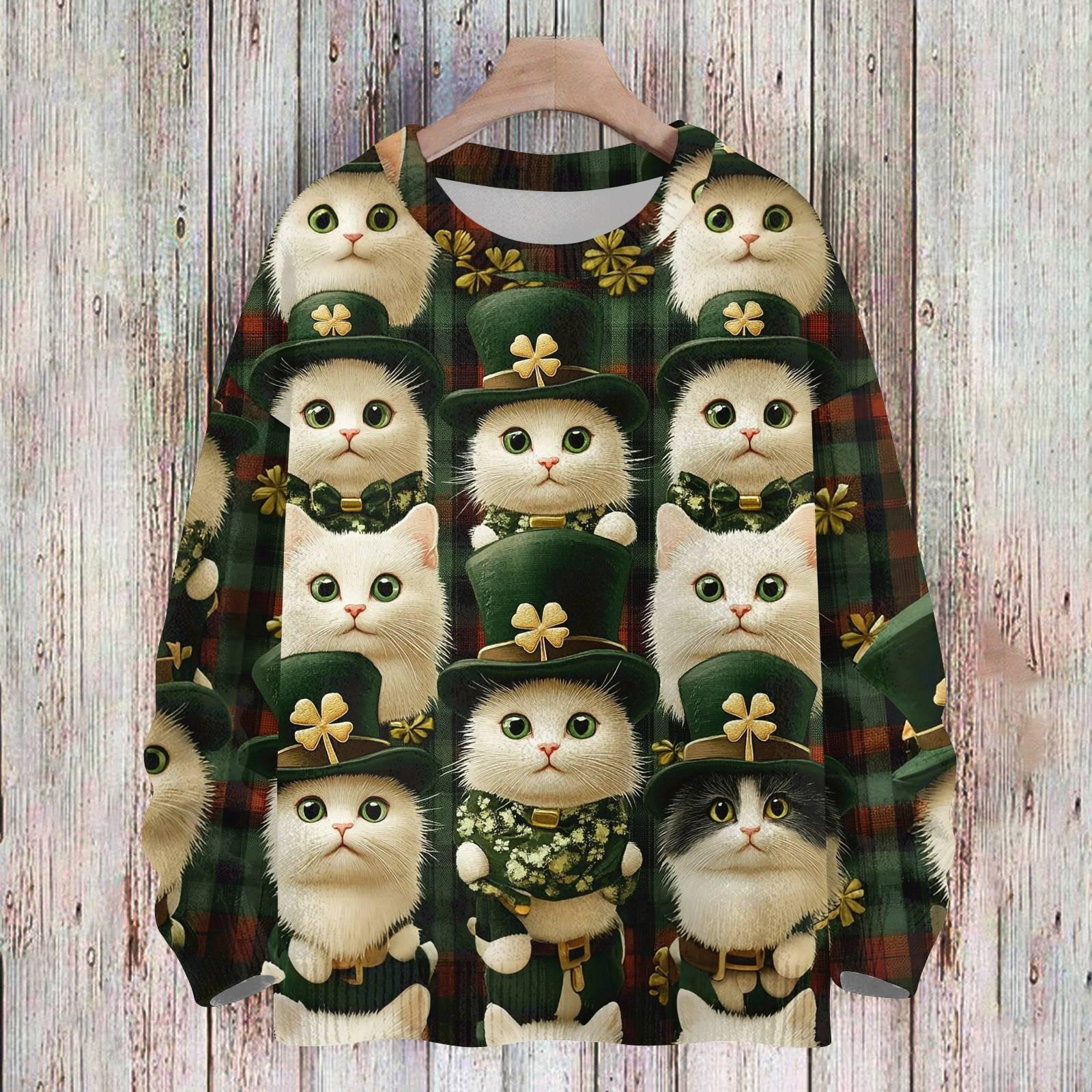 

улица. Свитшоты ко Дню Святого Патрика для женщин Вязаный свитер Милая рубашка Осенний круглый вырез Пуловер с меховым воротником Топы XL жёлтый