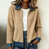 Women's Fashion Knit Denim Cardigan Jacket, Long Sleeve Casual Blouse with Patchwork Design, Fall Winter Outerwear
