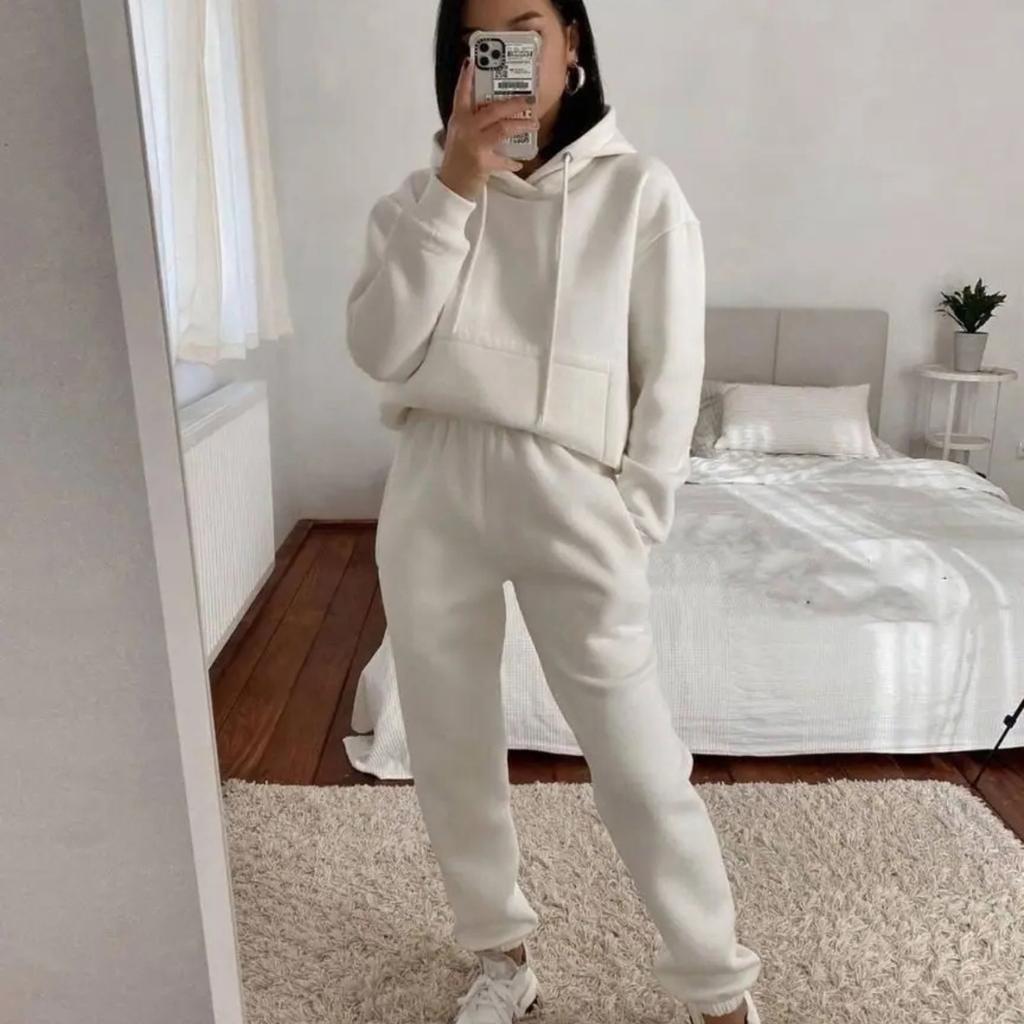 1116 Yama European and American popular casual hooded long-sleeved pocket sweater solid color sports suit two-piece set