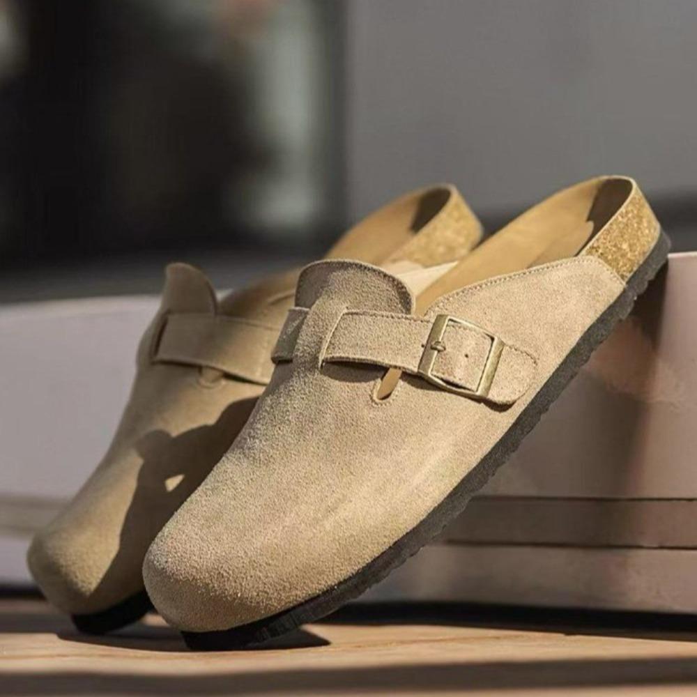 Retro Fashion Women's Shoes Thick-Soled Solid Color Slingback Shoes Soft Soled Home Shoes Suede Clogs Sandals Spring and Autumn