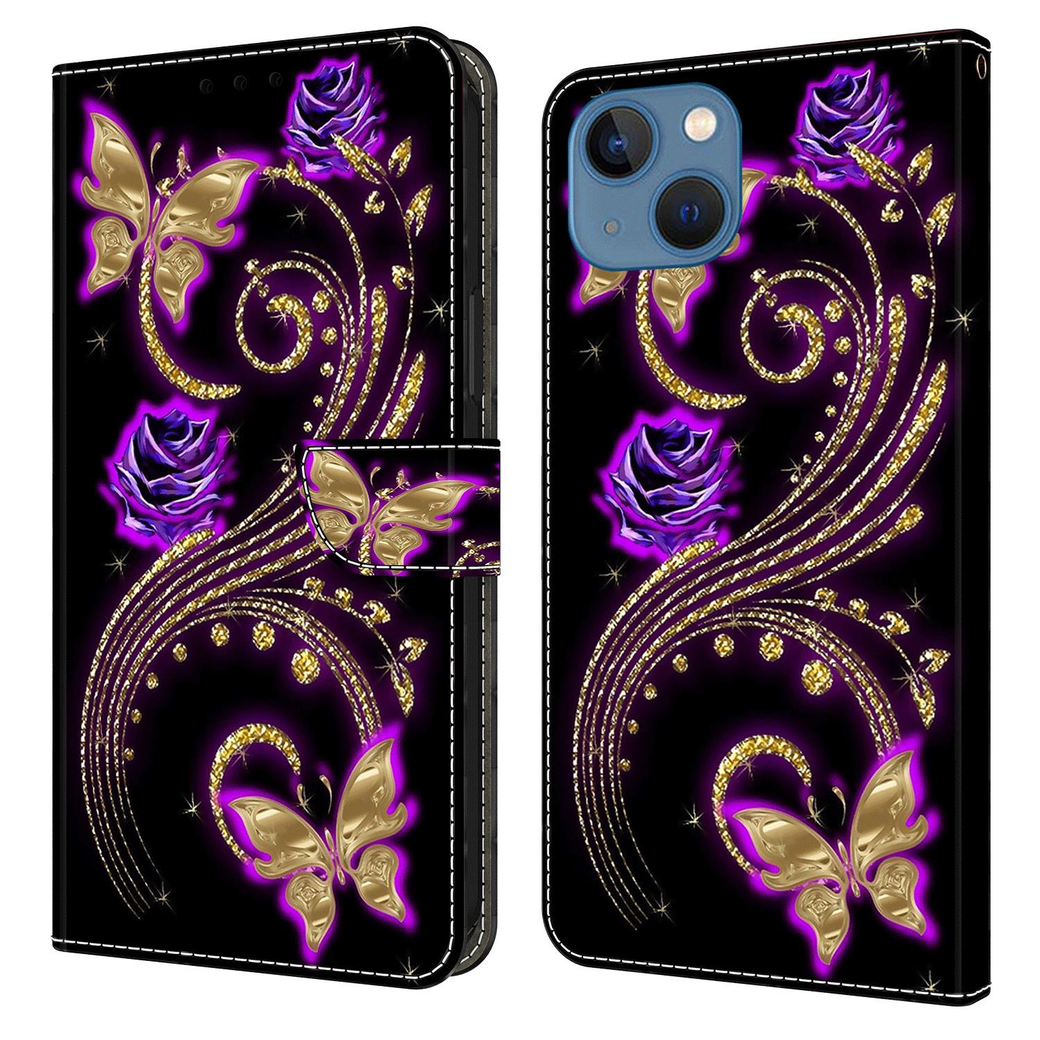 

For iPhone 13 Wallet Case PU Leather Magnetic Closure 3D Pattern Stand Phone Cover H