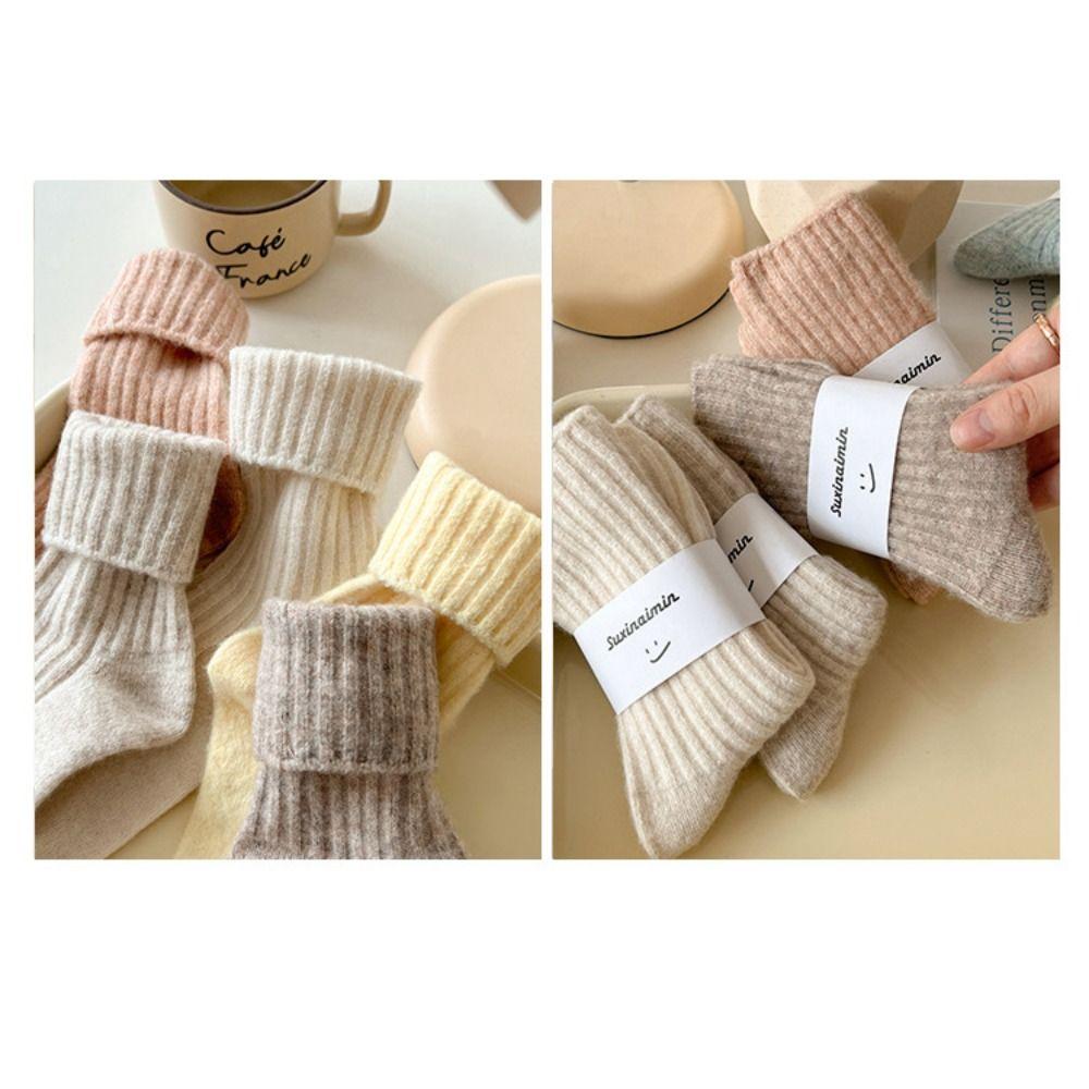 Warm Cotton Socks Solid Color Sleep Socks Thickened Wool Socks  Women