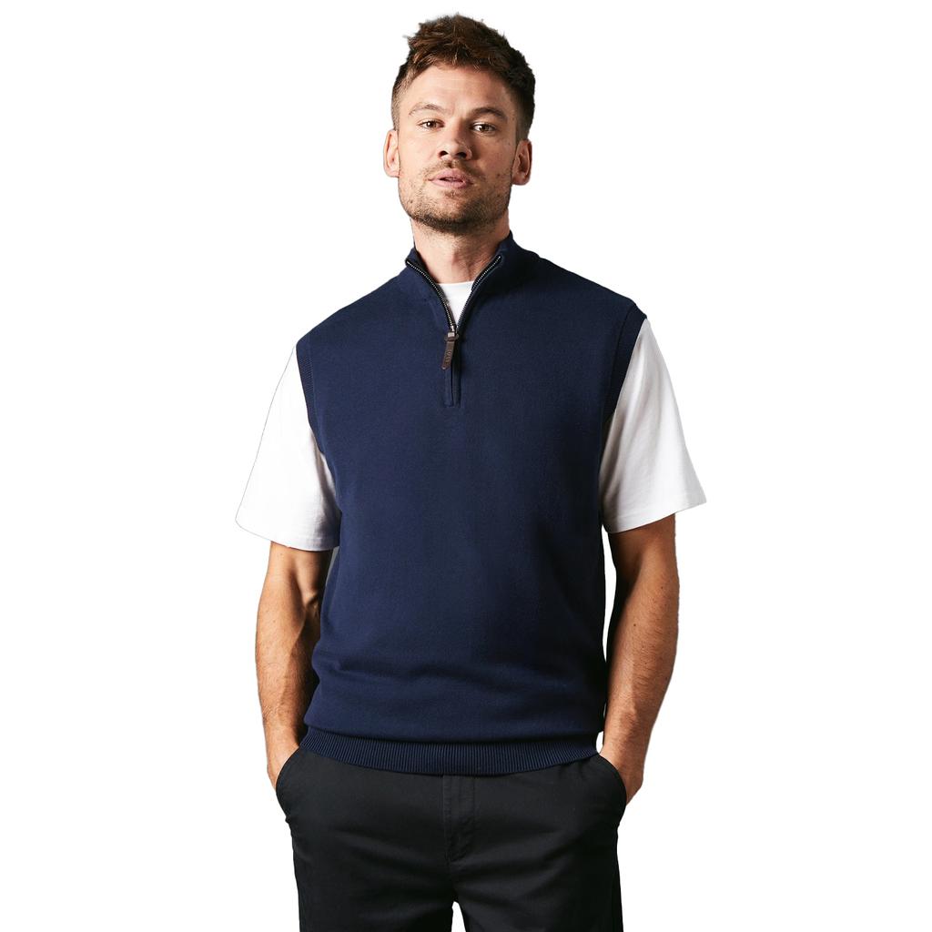 Maine Men's Knitted Zip Neck Sleeveless Pullover