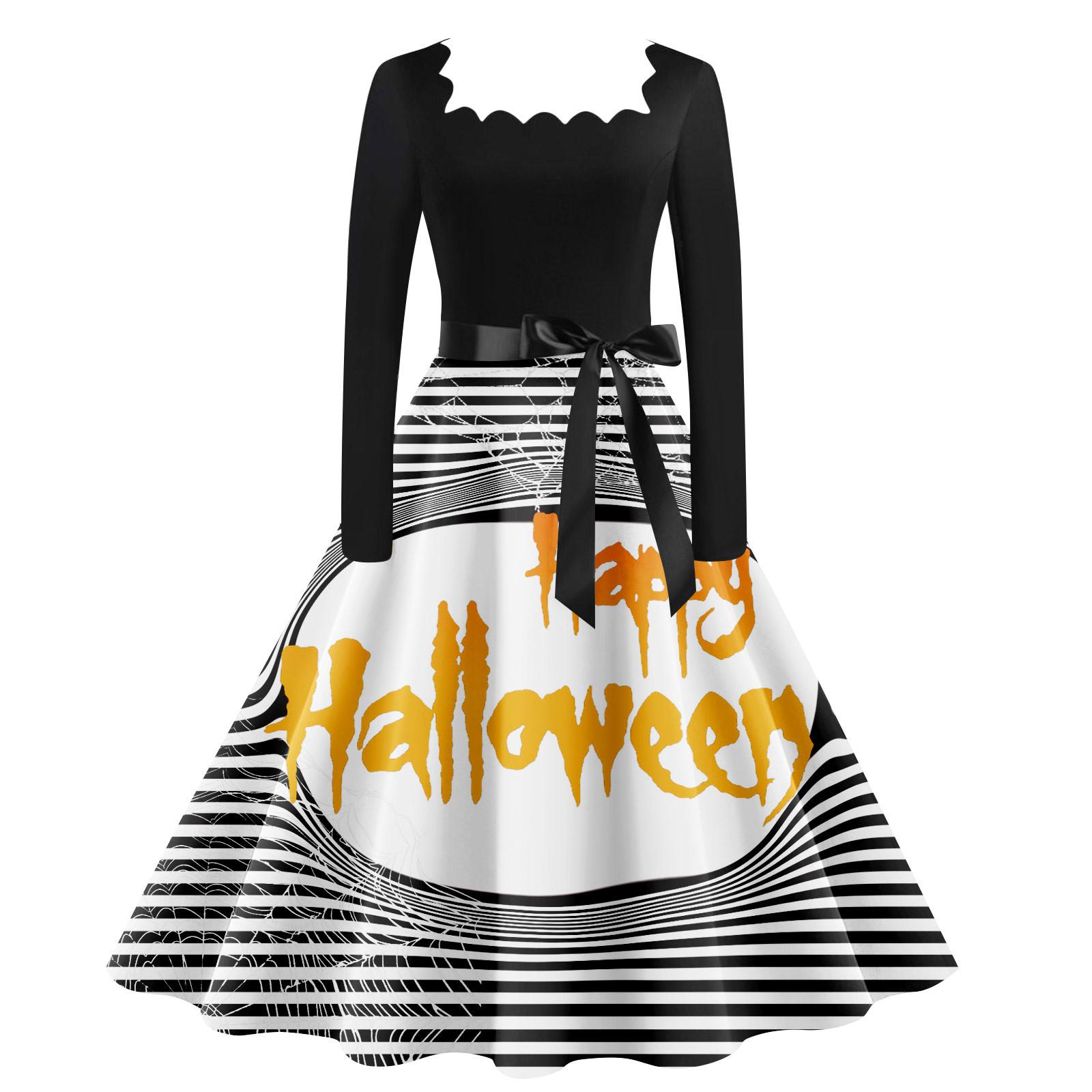 

Женское винтажное классическое платье с воротником на талии, бантом, длинными рукавами, принтом на Хэллоуин, квадратным вырезом, свободное платье XXXXL белый