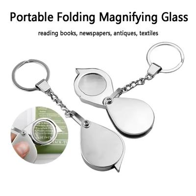 High Quality 8X Folding Key Ring Glass Magnifier with Key Chain Waterproof Daily Magnifying Pocket Tool