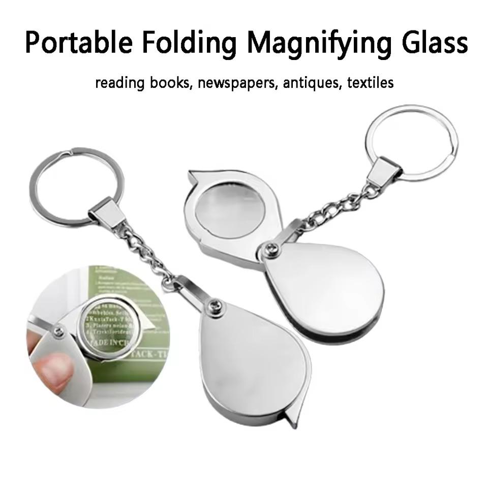 High Quality 8X Folding Key Ring Glass Magnifier with Key Chain Waterproof Daily Magnifying Pocket Tool