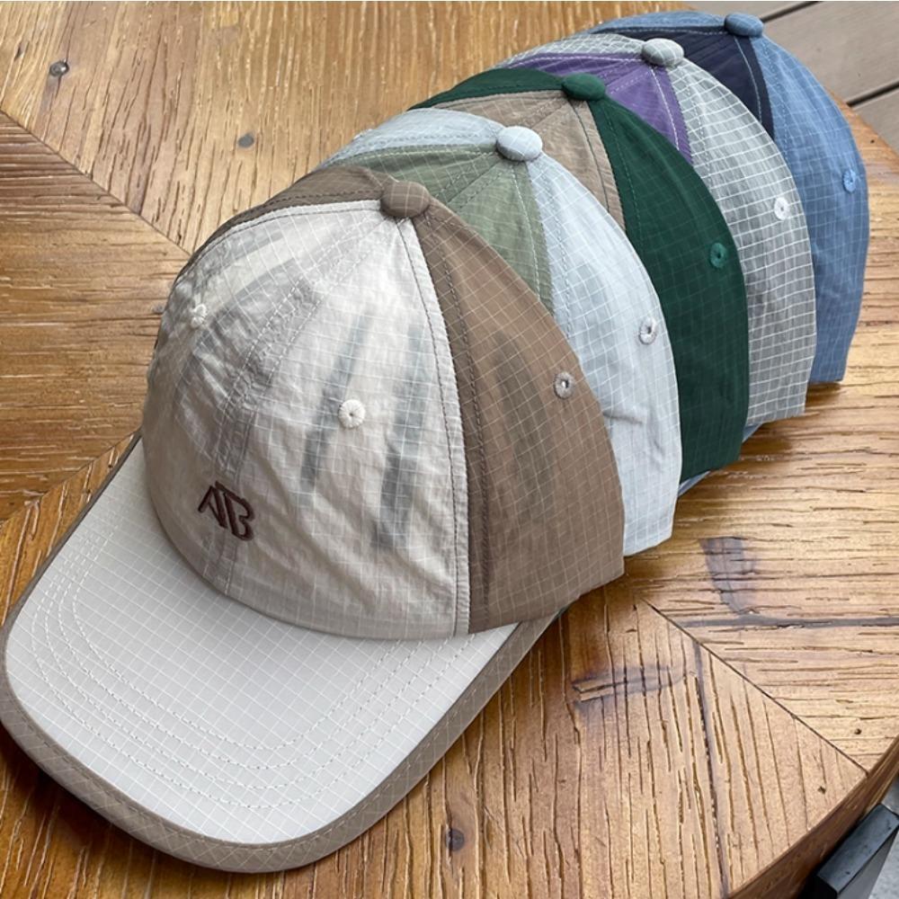 Short Brim Baseball Cap Letter Embroidery Nylon Material Color Block Design Unisex Sun Hat for Cycling Running Outdoor Sports