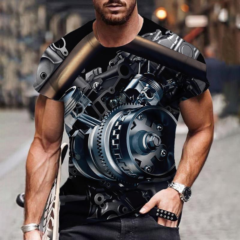 Car Engine Design 3D tisk Pánská trička Léto Polyester Krátký rukáv S výstřihem Velká velikost Běžné Hip Hop Harajuku volné topy 6XL