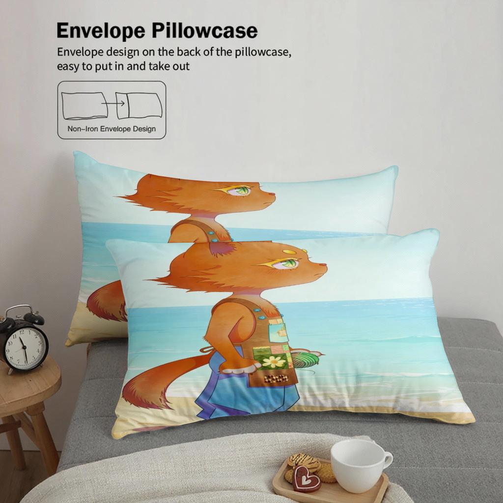 Blue Seaside Bedding Set Softville Cozy Town Cute Fern the Quilt Fox With Duvet Cover & Pillowcase For Children's Bedroom Decor
