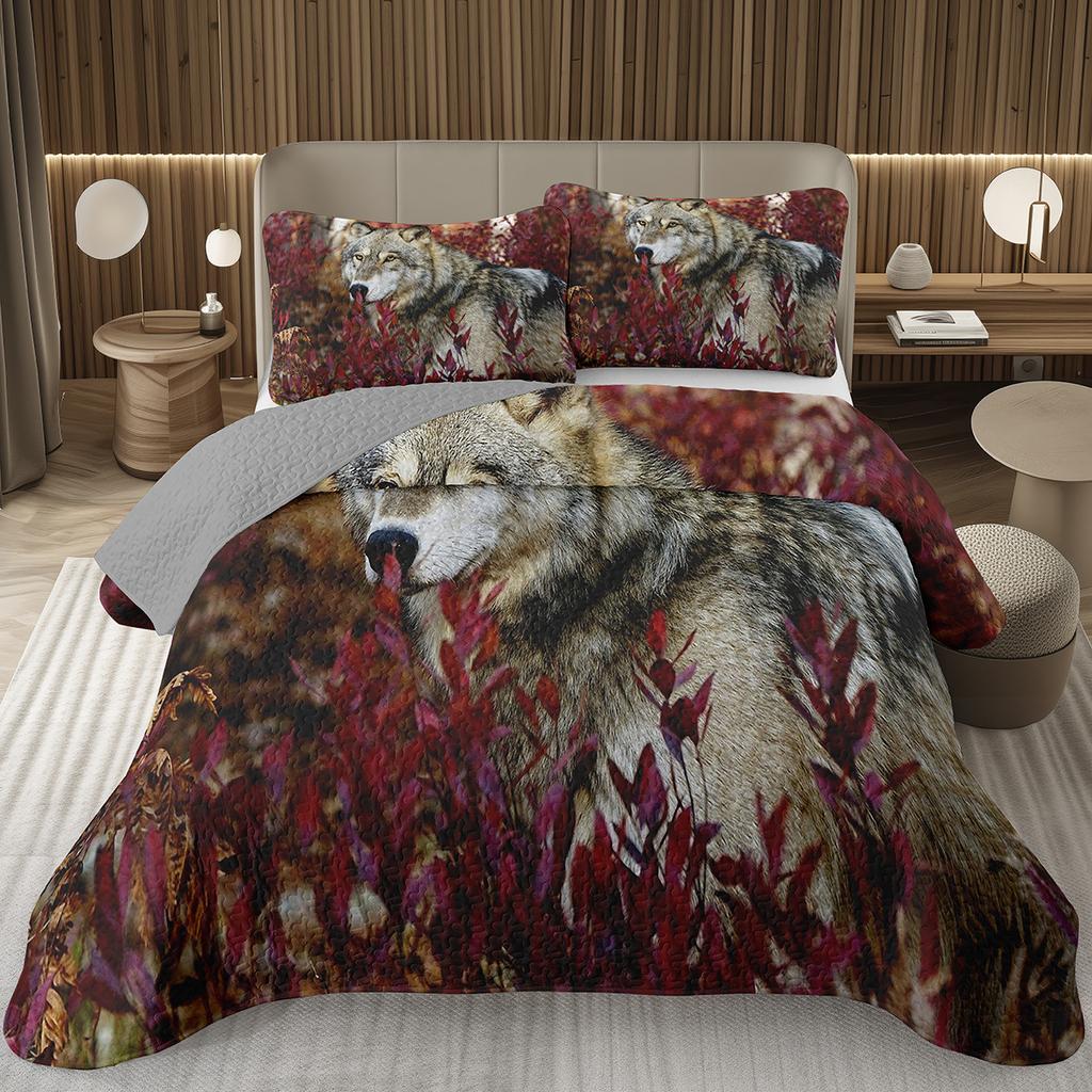 Wolf Bedspreads For Boys Teens Men Wild Safari Animal Coverlet Twin King Reversible Grey Bedding Set Wildlife Quilted Bedspread