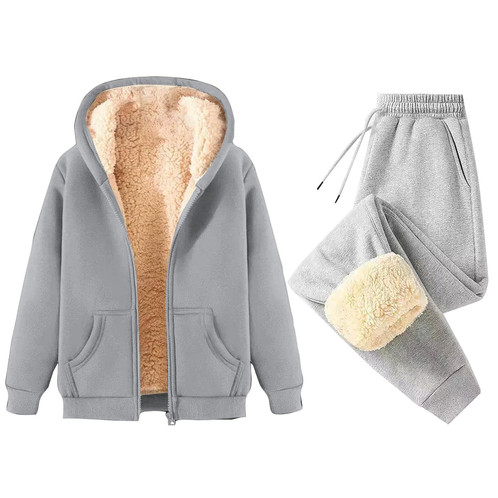 

Женская мода однотонная и зимняя утепленная толстовка с капюшоном на молнии, куртка, спортивные штаны, повседневный комплект из двух предметов XXL