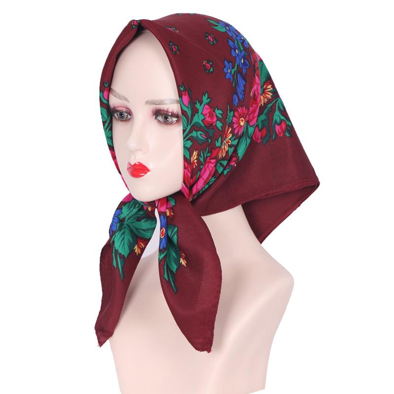 70*70cm Hijabs für Damen Quadratisch Luxuriös Retro Blumendruck Kopftuch Kopfbedeckung Babuschka Kopftuch Bufandas Invierno Mujer Foulard