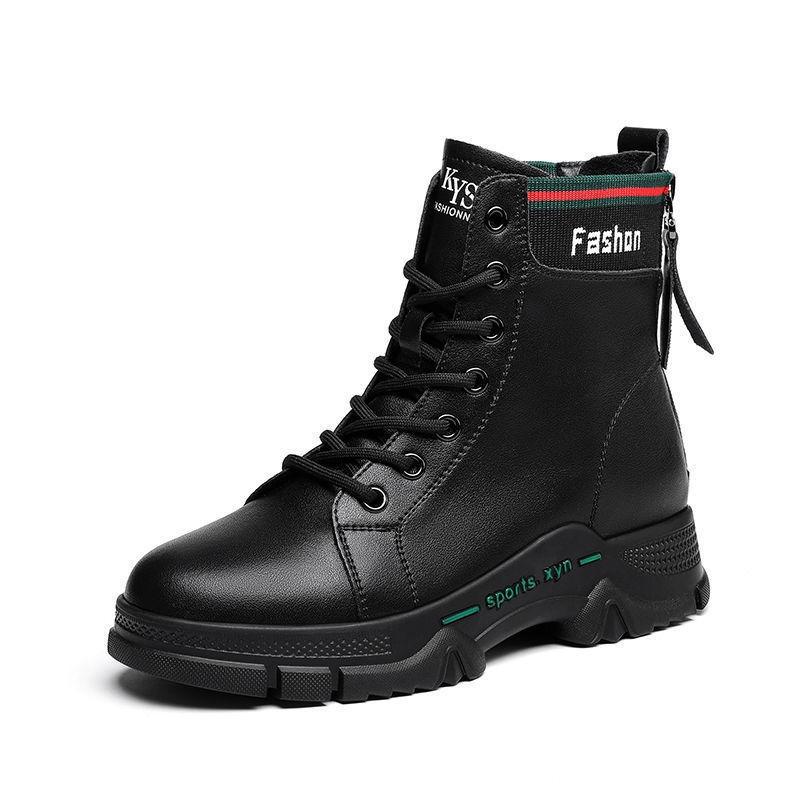Martin Boots Women's Flat British Style Short Boots Women's Spring and Autumn Women's Shoes Leather Black Leather Boots