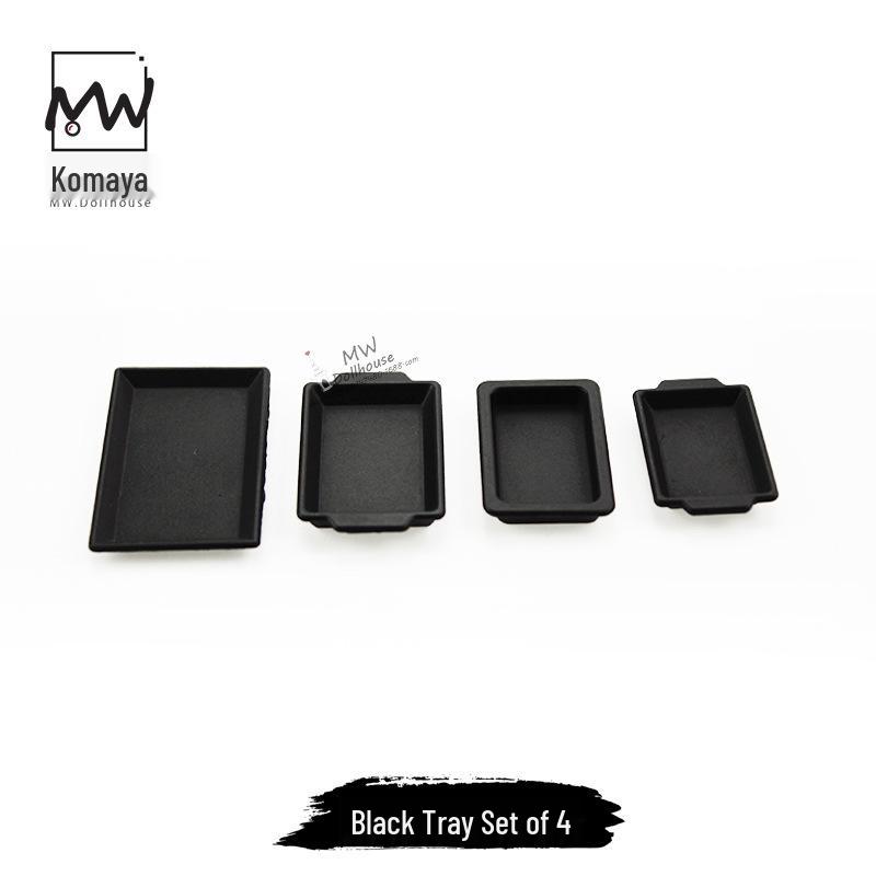 Miniature Dollhouse Food Scene Accessories: 4-Piece Tray and Plates Set (D239)