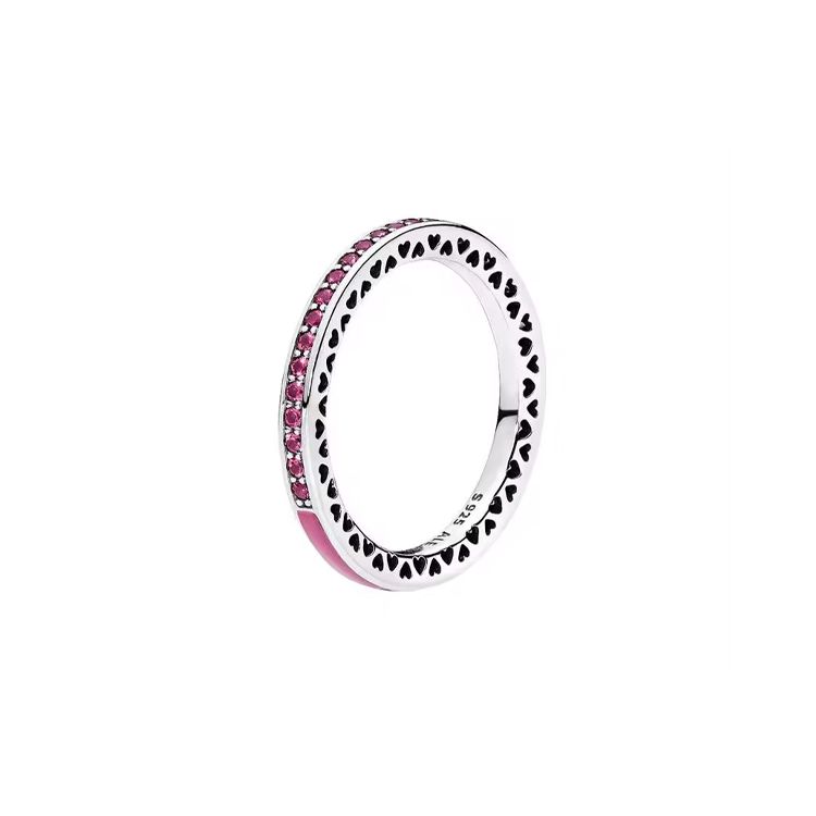 Pandora Heart Hollow Design 925 Silver Ring Women rings Pink 191011NCC Box,7