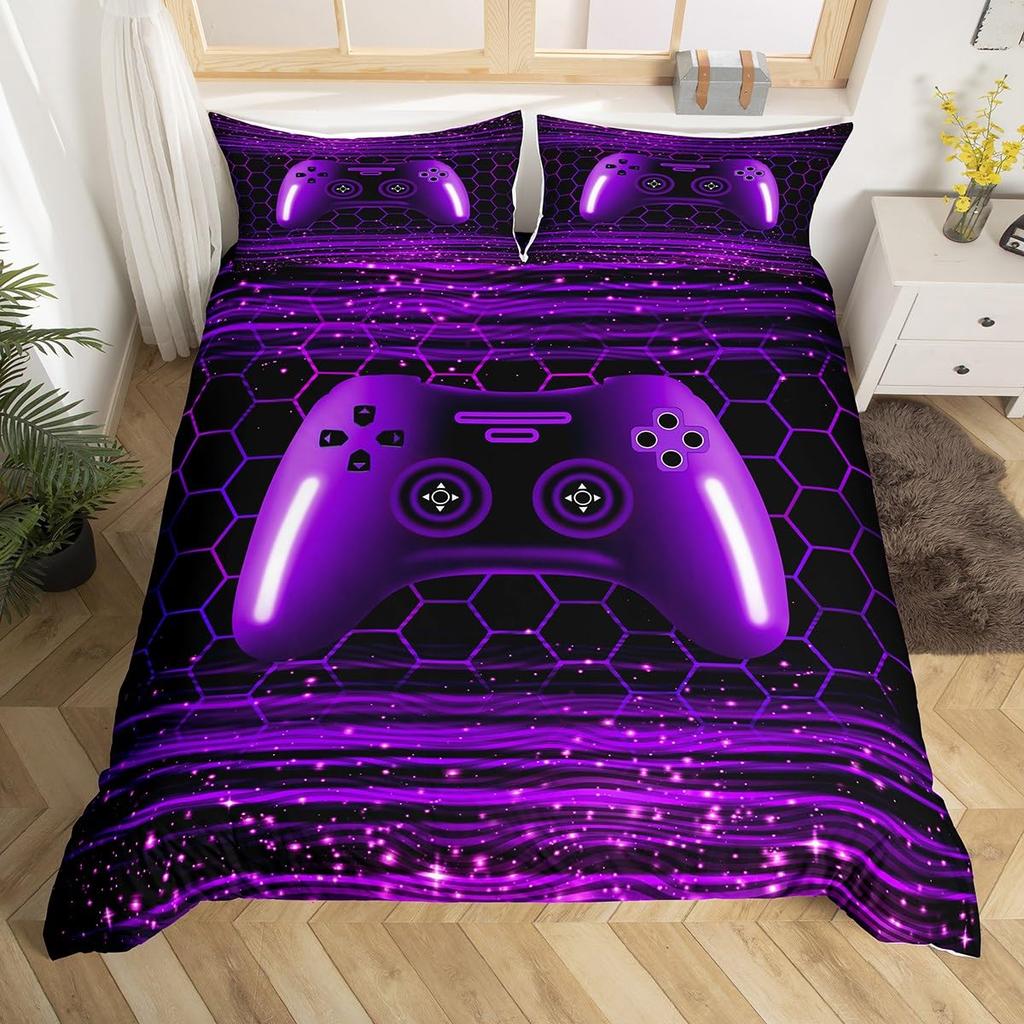 Comforter Gamer Bedding Set Gaming For Kids Teens Men Game Console Bed Set Geometry Stripes Honeycomb Hexagon Comforter