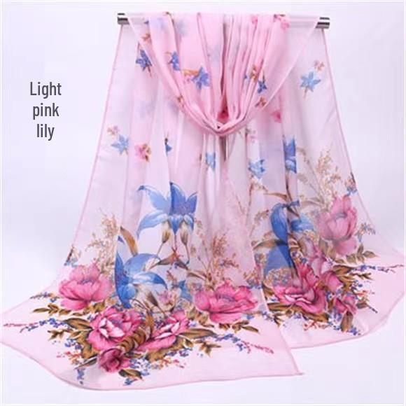 Spring & Summer Silk Chiffon Scarf for Women – Versatile, Fashionable, Sun-Protective, Printed Headscarf