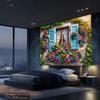 2D Blumenfenster Kulisse, Rustikales Steinhaus mit Weinranken Fotografie Hintergrund für Alle Anlässe
