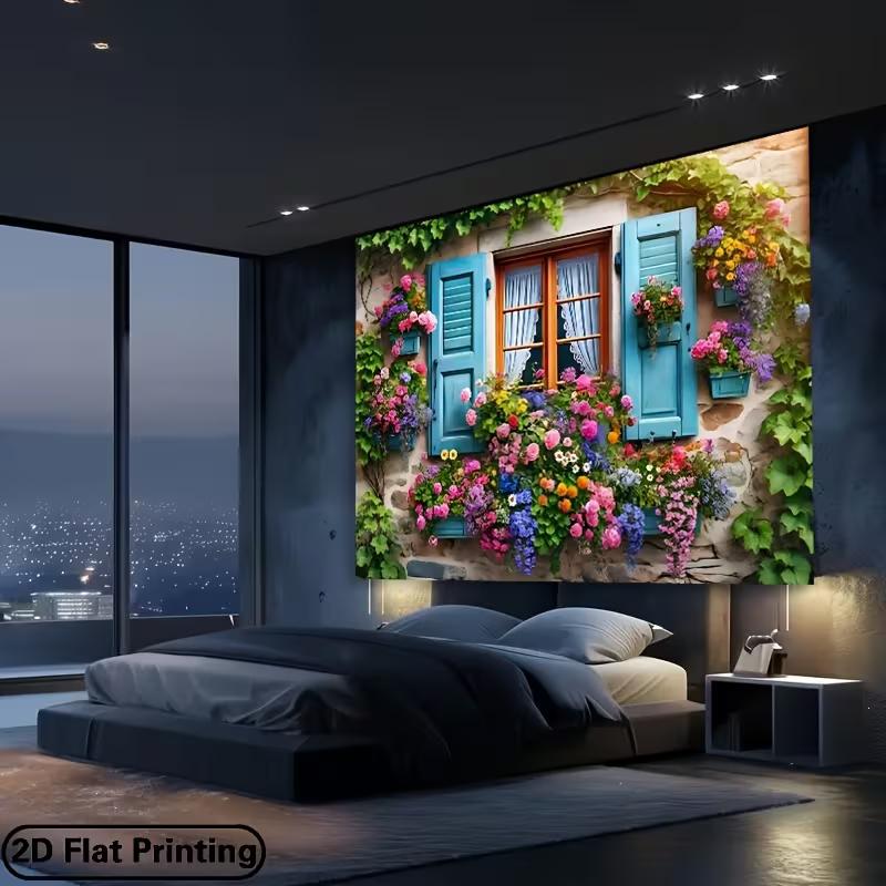 2D Blumenfenster Kulisse, Rustikales Steinhaus mit Weinranken Fotografie Hintergrund für Alle Anlässe