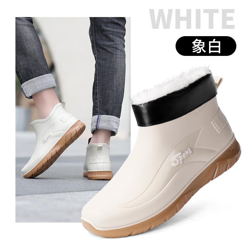 Trendy men's short rain boots, black urban men's water boots, non-slip wading boots, men's waterproof rubber shoes, khaki men's shoes, water shoes