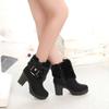 Fashion Square Heel Women Winter Shoes Classic Buckle Warm Fur Snow Ladies Boots High Heels Black Platform Ankle Boots Women Botas
