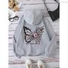 Fashion Creative Butterfly Splicing Flower Pattern Hooded Sweatshirt Women Winter Harajuku Street Hoodie Winter Clothes Women