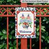 2D Flat, 1pc Patriotic "Welcome" Hydrangea Aluminium Sign - 8"x12" Rustic Red White Blue Decor, USA Flag & Floral Porch Art, Perfect for Independence