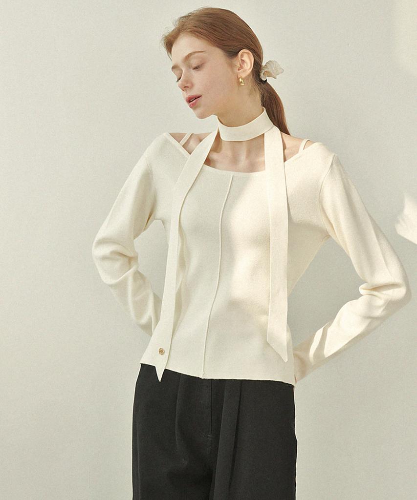 MICANE Harmonious Tie Set Slit Knit Ivory