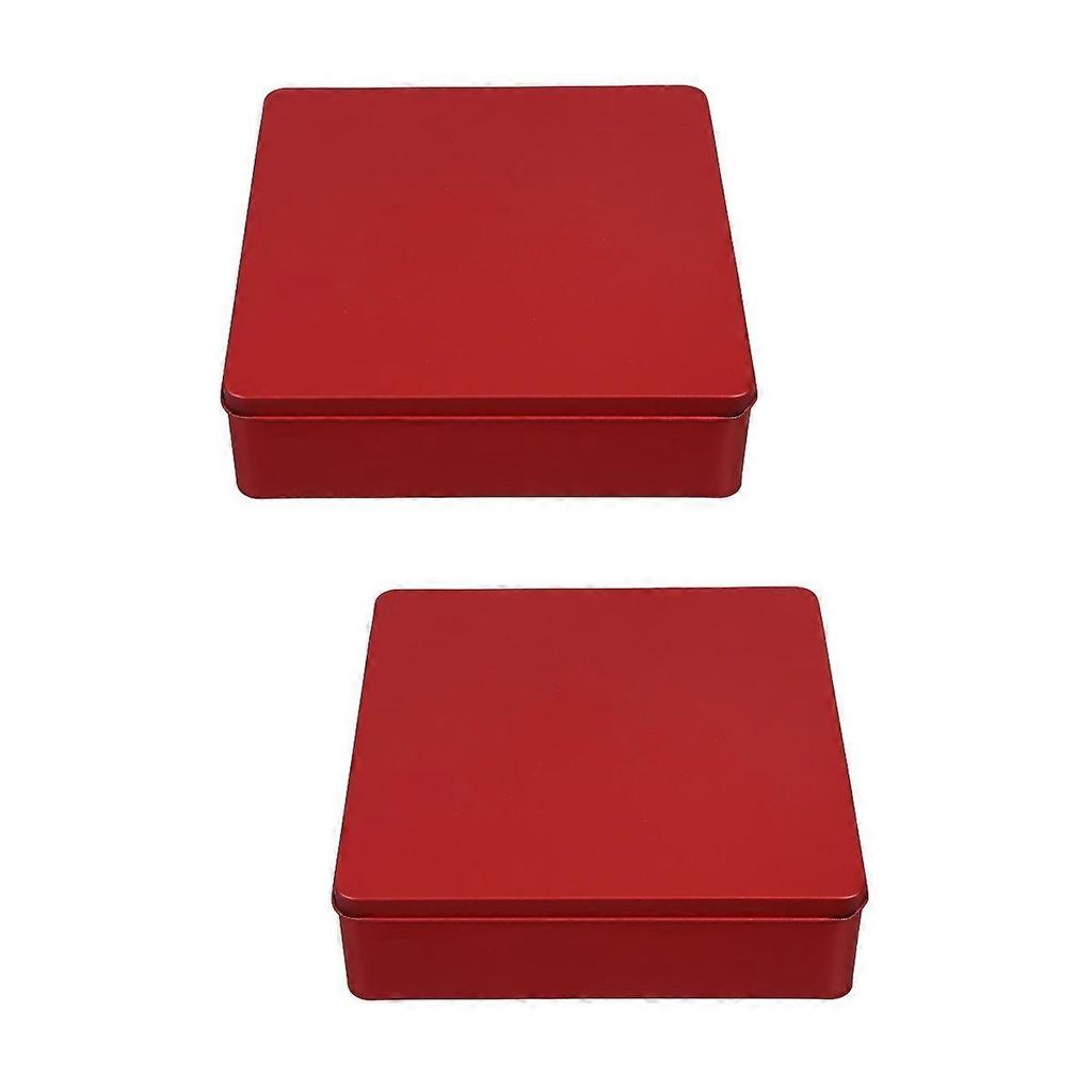 Candy Boxes Reusable Tinplate Box for Storage 2Pcs Red Square Empty Decorative
