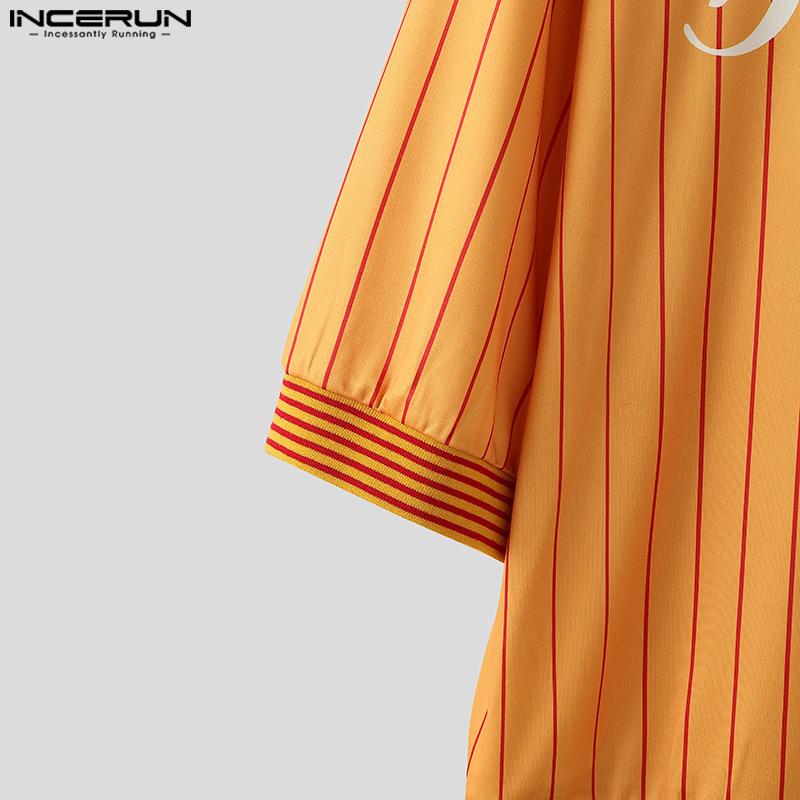 INCERUN Men Round Neck 3/4 Sleeve Striped Print Stitching Summer T-shirts Tops