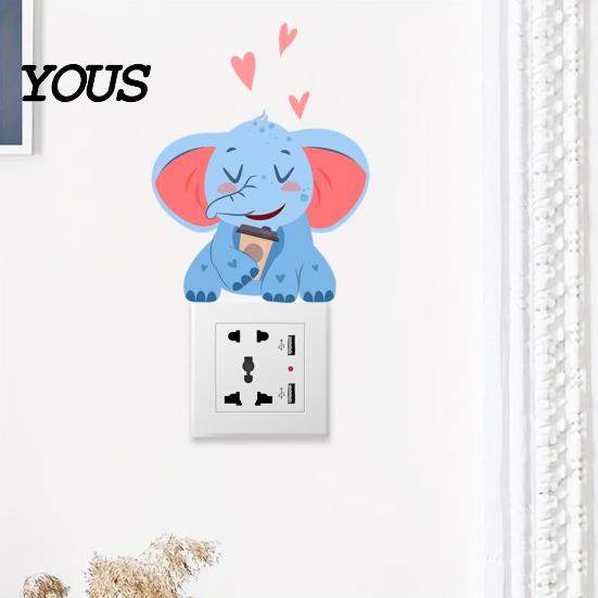Protective Socket Panels for Toddlers Cute Elephant Switch Sticker, Decorative PVC Waterproof Light Decal, Cover Sunproof Window Glass Stickers