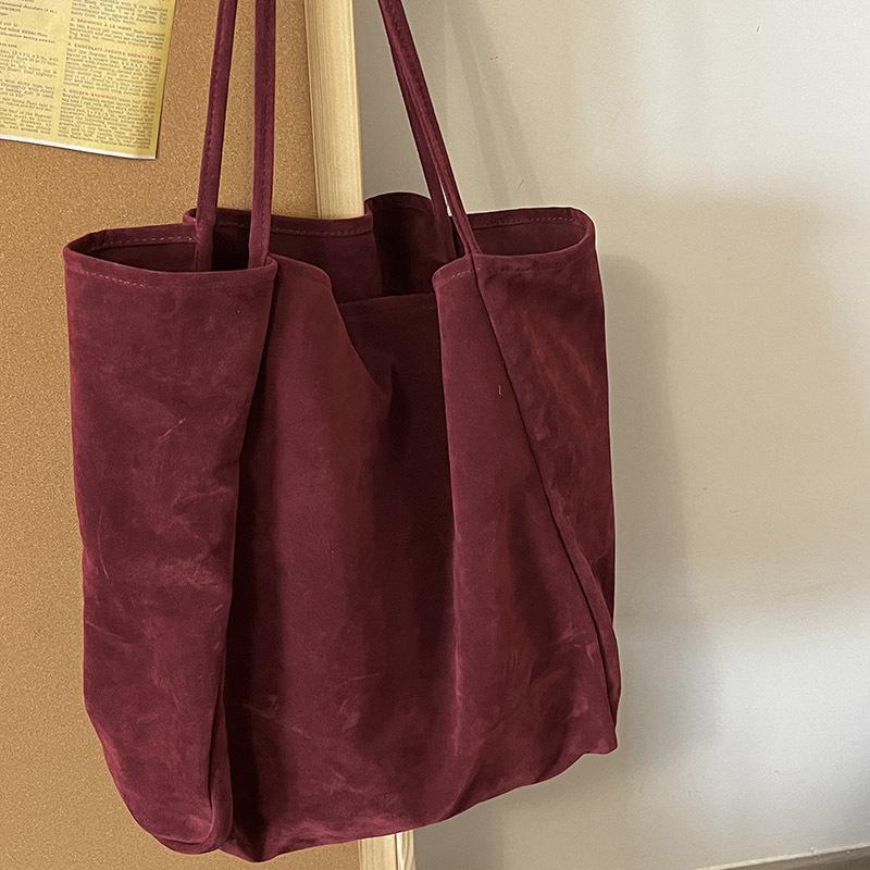 Large Capacity Suede Shoulder Tote: Artistic Lazy Style for Students & Shoppers